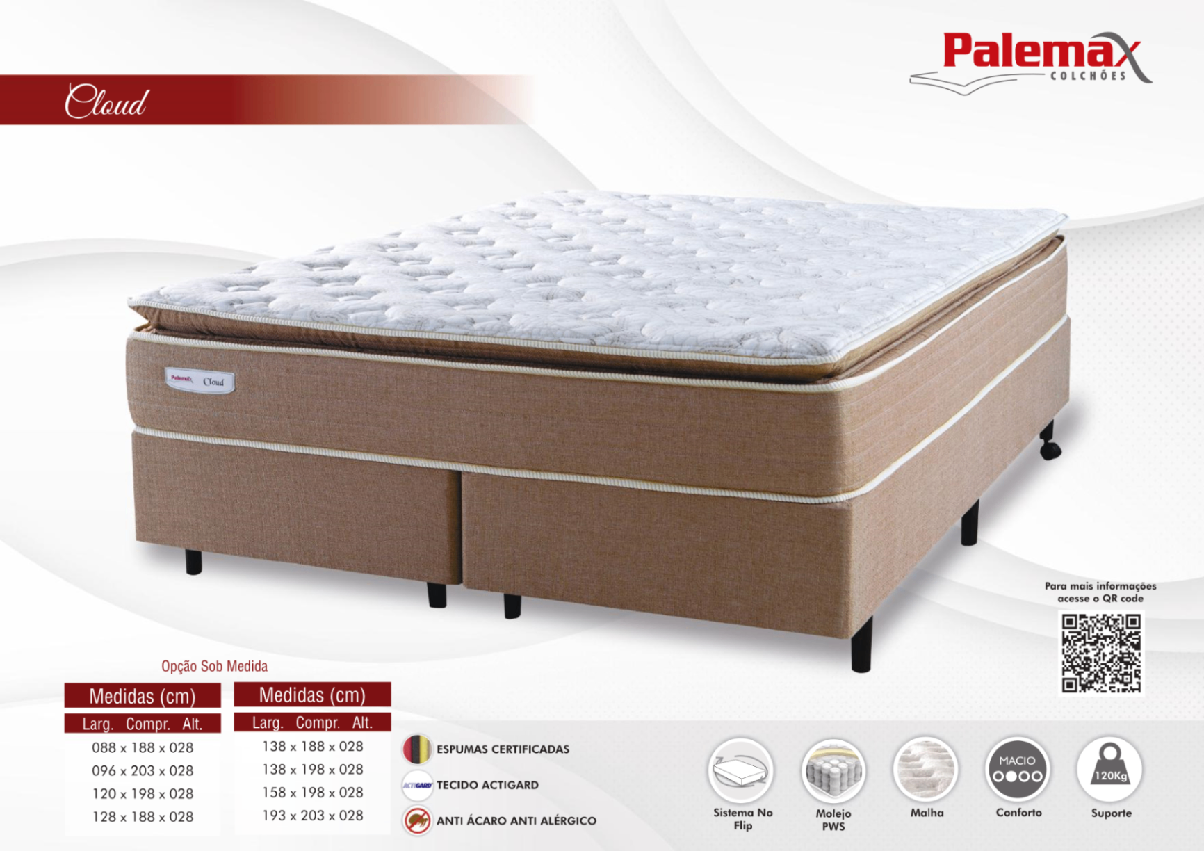 Colchão Cloud Palemax — Pillow Top • Molejo PWS • Macio