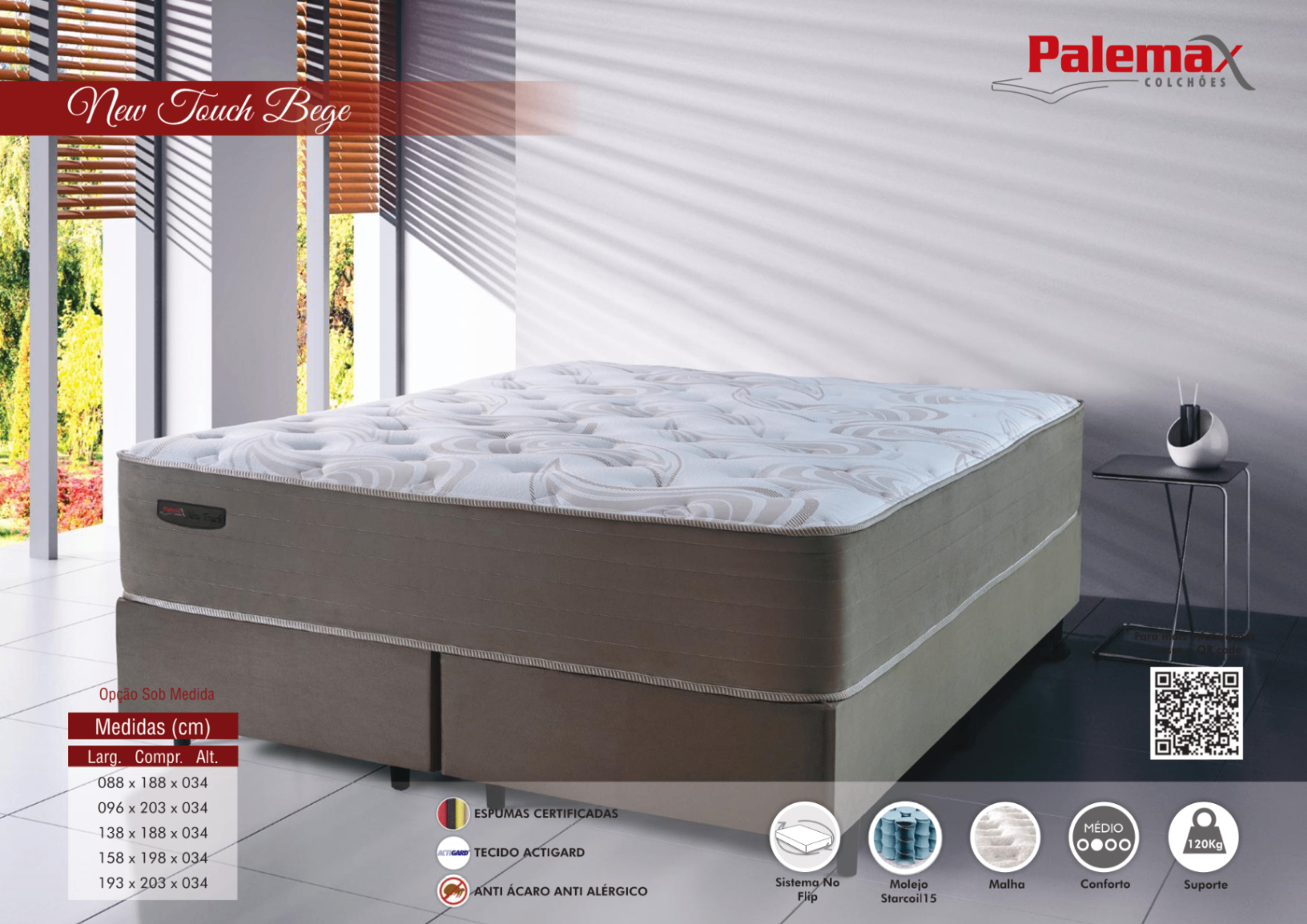 Colchão New Touch Bege Palemax — Starcoil15 • Médio • Pillow Top