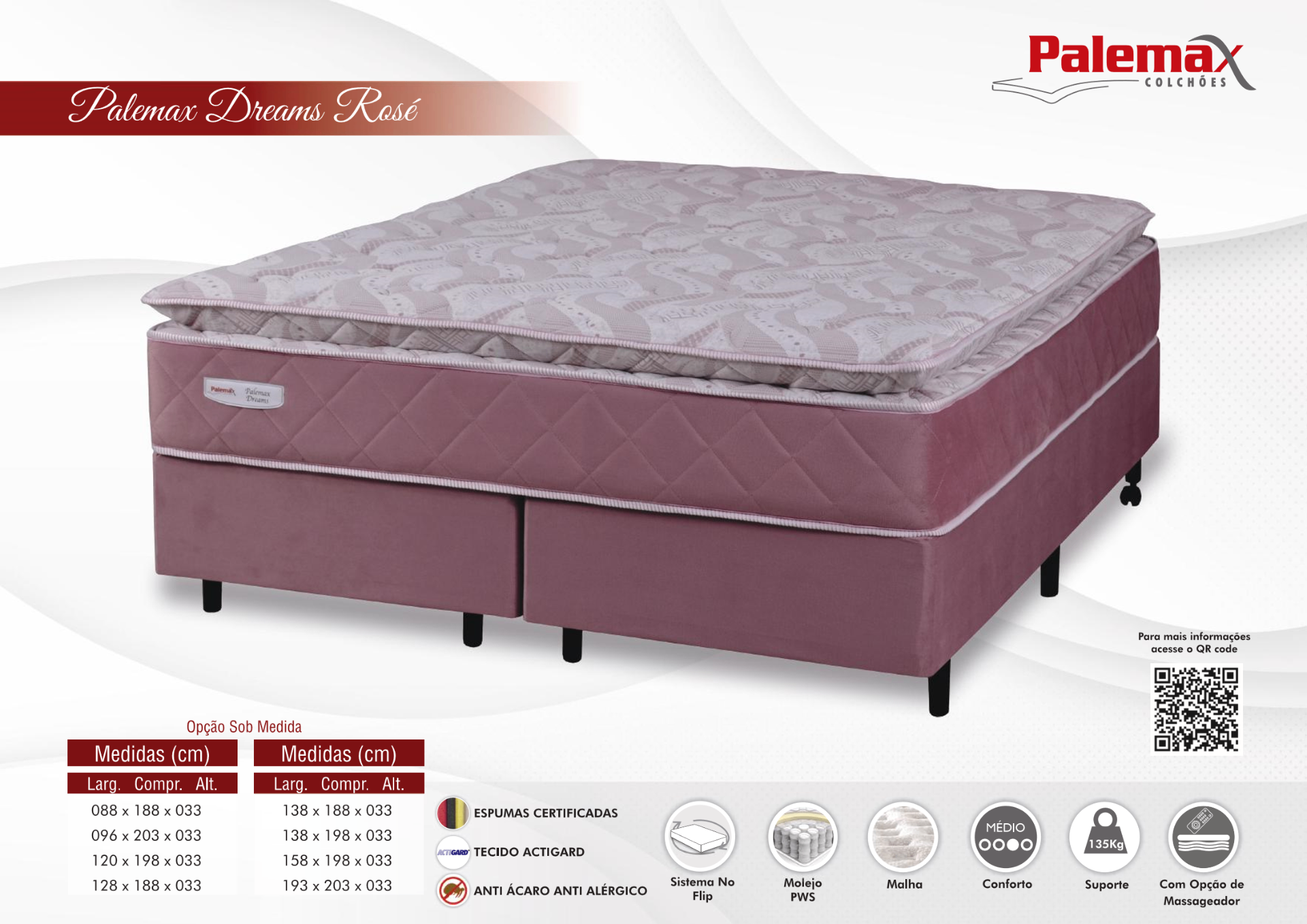 Colchão Palemax Dreams Rosé Palemax — Pillow Top • Molejo PWS • Médio