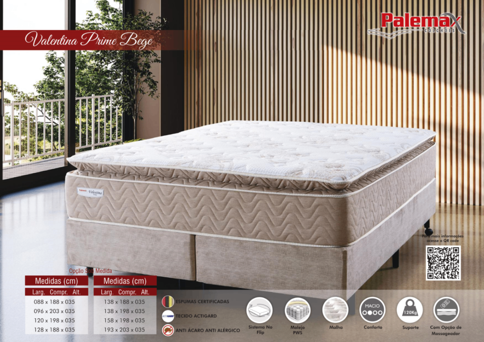 Colchão Valentina Prime Bege Palemax — Pillow Top • Molejo PWS • Macio