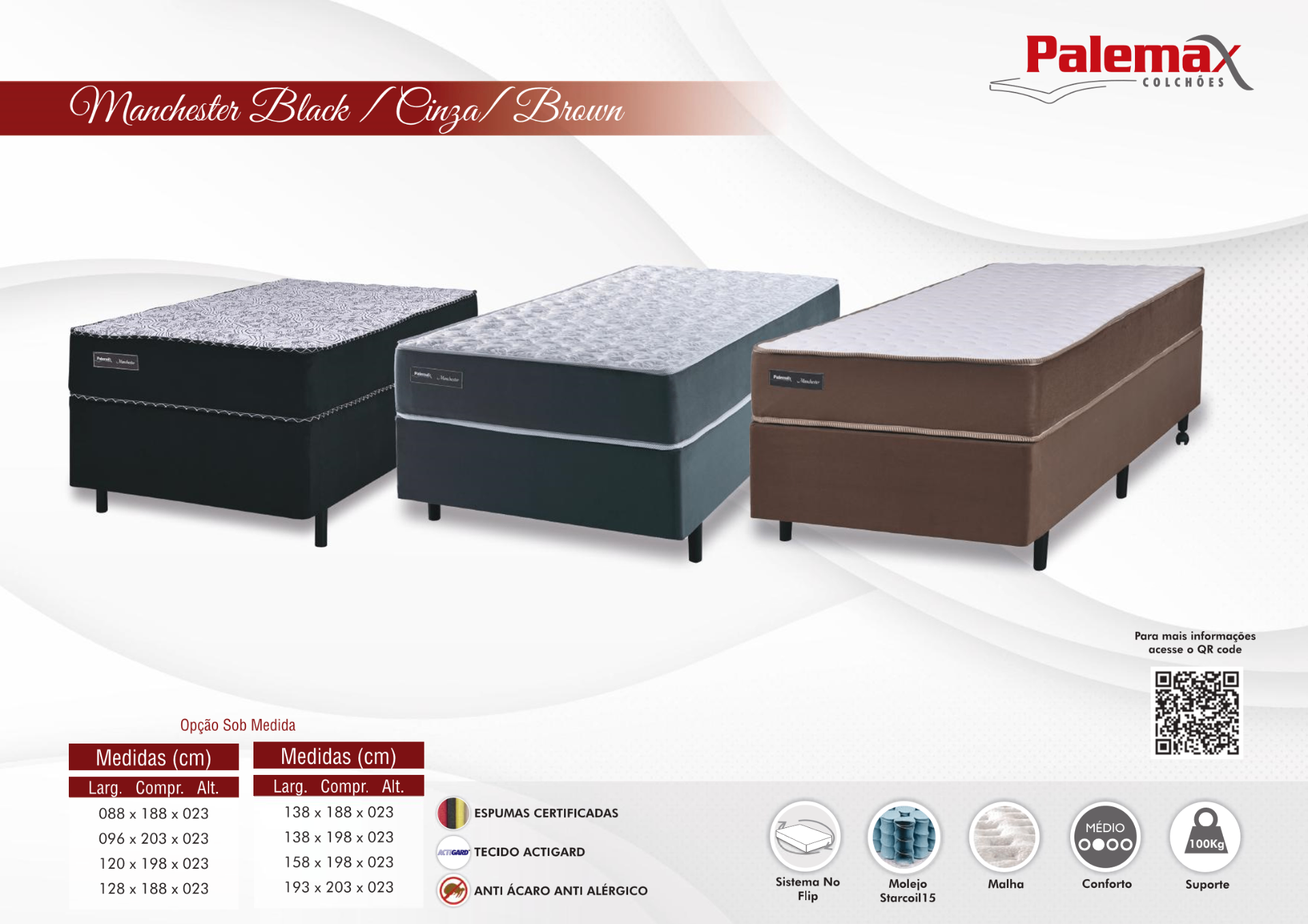 Colchão Manchester Palemax — Starcoil15 • Médio • Black/Cinza/Brown