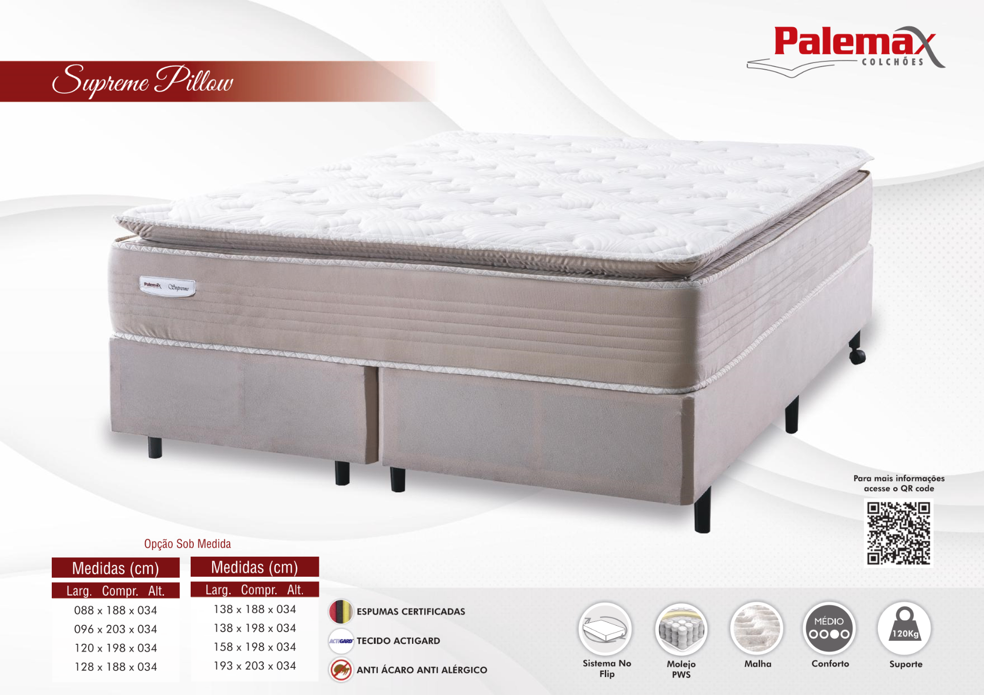 Colchão Supreme Pillow Palemax — Pillow Top • Molejo PWS • Médio